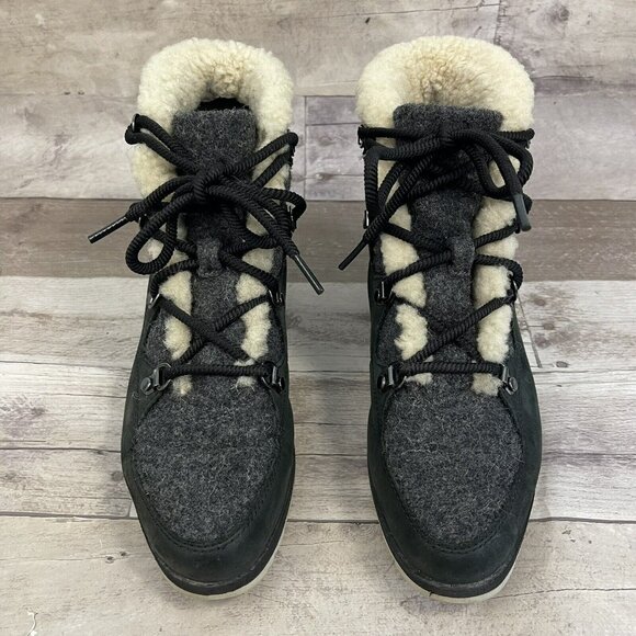 Sorel Sneakchic Alpine Wedge Ankle Boots Bootie Wool Leather Black Size … - Picture 3 of 13